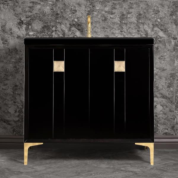 Linkasink - Tuxedo With 3 Inch Eglomise Prism Artisan Glass Hardware 36 Inch Wide Black Vanity