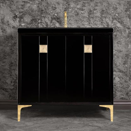 Linkasink - Tuxedo With 3 Inch Eglomise Prism Artisan Glass Hardware 36 Inch Wide Black Vanity