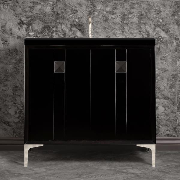 Linkasink - Tuxedo With 3 Inch Black Prism Artisan Glass Hardware 36 Inch Wide Black Vanity