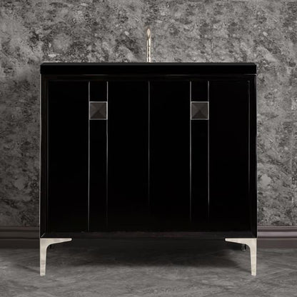 Linkasink - Tuxedo With 3 Inch Black Prism Artisan Glass Hardware 36 Inch Wide Black Vanity