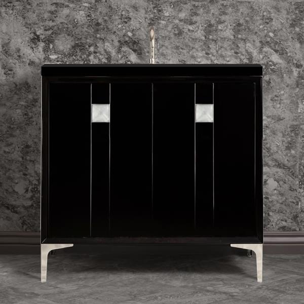 Linkasink - Tuxedo With 3 Inch Eglomise Prism Artisan Glass Hardware 36 Inch Wide Black Vanity