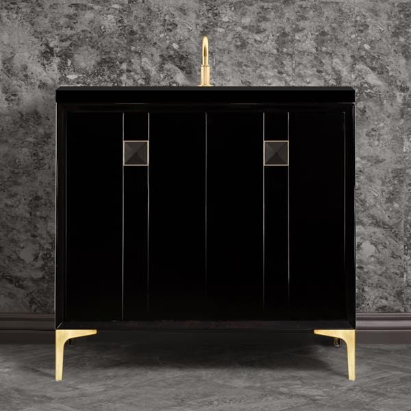 Linkasink - Tuxedo With 3 Inch Black Prism Artisan Glass Hardware 36 Inch Wide Black Vanity