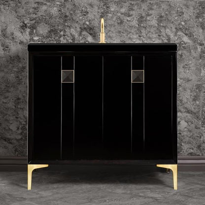 Linkasink - Tuxedo With 3 Inch Black Prism Artisan Glass Hardware 36 Inch Wide Black Vanity