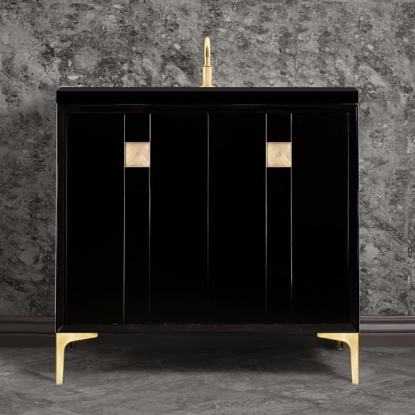 Linkasink - Tuxedo With 3 Inch Eglomise Prism Artisan Glass Hardware 36 Inch Wide Black Vanity