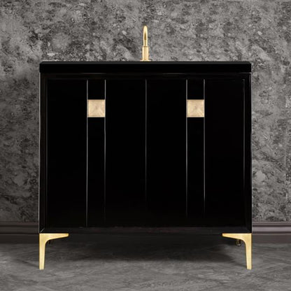 Linkasink - Tuxedo With 3 Inch Eglomise Prism Artisan Glass Hardware 36 Inch Wide Black Vanity