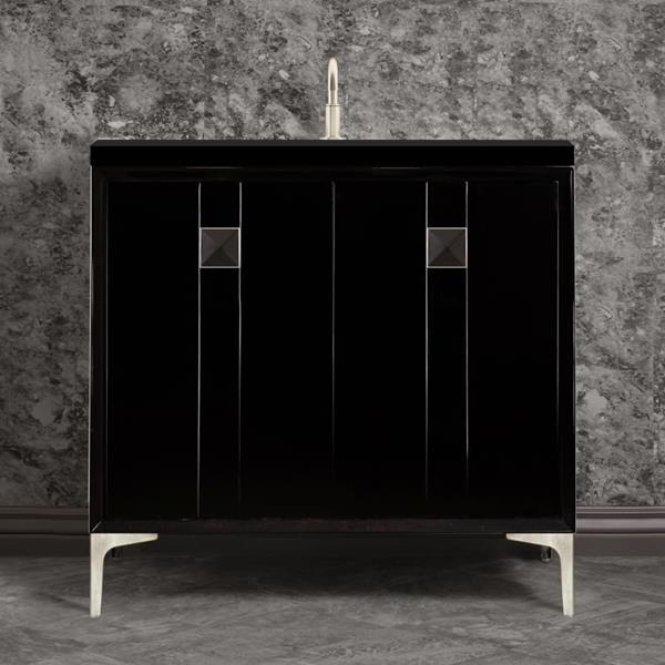 Linkasink - Tuxedo With 3 Inch Black Prism Artisan Glass Hardware 36 Inch Wide Black Vanity