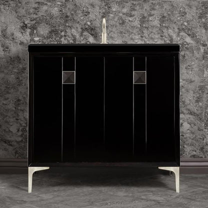 Linkasink - Tuxedo With 3 Inch Black Prism Artisan Glass Hardware 36 Inch Wide Black Vanity