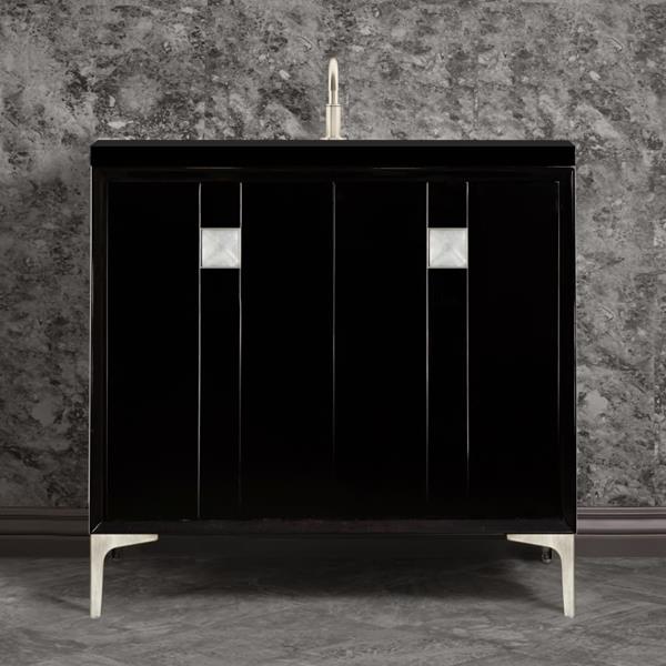 Linkasink - Tuxedo With 3 Inch Eglomise Prism Artisan Glass Hardware 36 Inch Wide Black Vanity