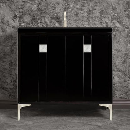 Linkasink - Tuxedo With 3 Inch Eglomise Prism Artisan Glass Hardware 36 Inch Wide Black Vanity