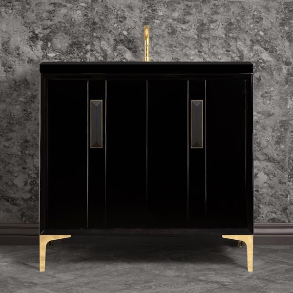 Linkasink - Tuxedo With 8 Inch Black Prism Artisan Glass Hardware 36 Inch Wide Black Vanity