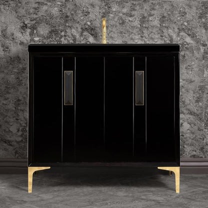 Linkasink - Tuxedo With 8 Inch Black Prism Artisan Glass Hardware 36 Inch Wide Black Vanity