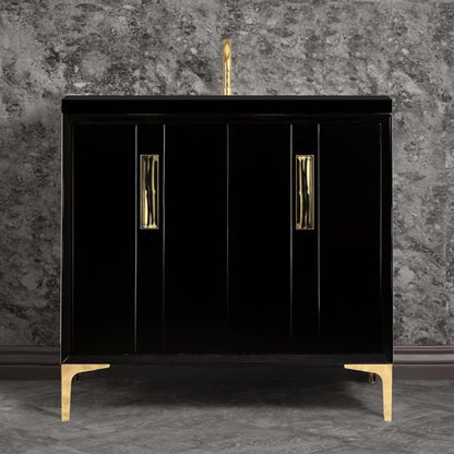 Linkasink - Tuxedo With 8 Inch Black Tigler Prism Artisan Glass Hardware 36 Inch Wide Black Vanity
