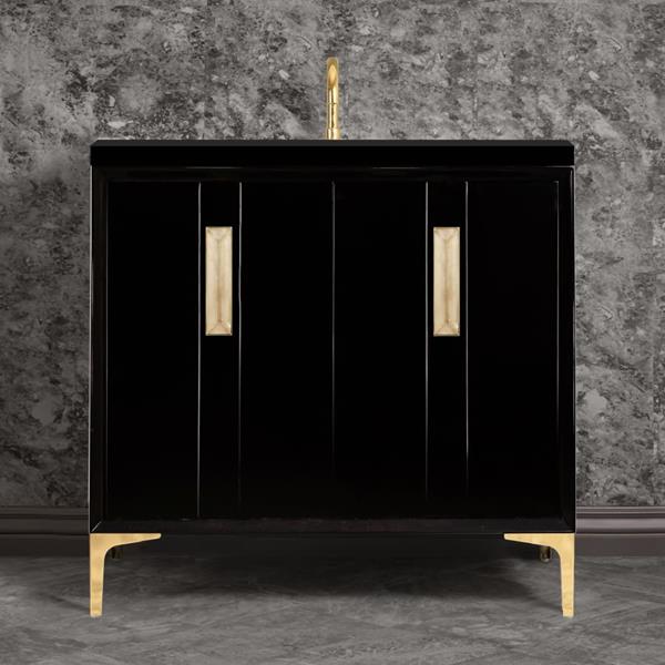 Linkasink - Tuxedo With 8 Inch Eglomise Prism Artisan Glass Hardware 36 Inch Wide Black Vanity