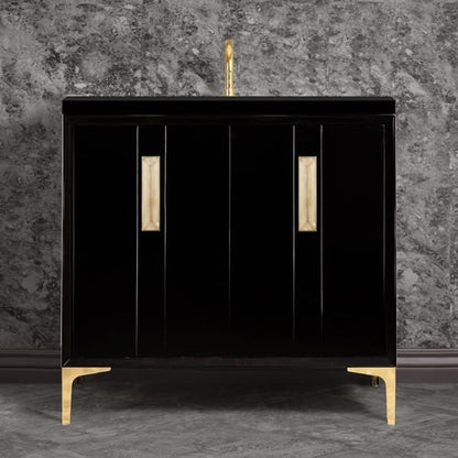 Linkasink - Tuxedo With 8 Inch Eglomise Prism Artisan Glass Hardware 36 Inch Wide Black Vanity