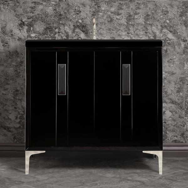 Linkasink - Tuxedo With 8 Inch Black Prism Artisan Glass Hardware 36 Inch Wide Black Vanity