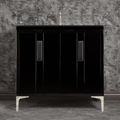 Linkasink - Tuxedo With 8 Inch Black Prism Artisan Glass Hardware 36 Inch Wide Black Vanity