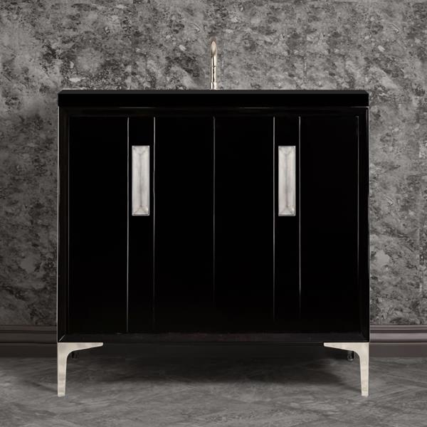 Linkasink - Tuxedo With 8 Inch Eglomise Prism Artisan Glass Hardware 36 Inch Wide Black Vanity