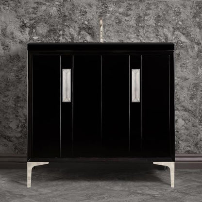 Linkasink - Tuxedo With 8 Inch Eglomise Prism Artisan Glass Hardware 36 Inch Wide Black Vanity