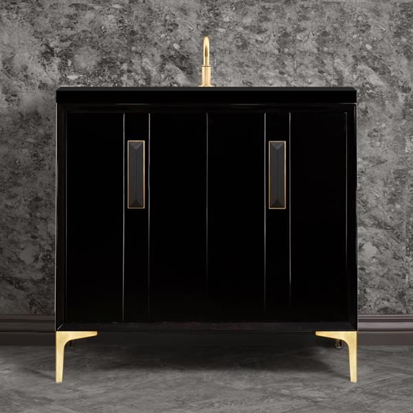 Linkasink - Tuxedo With 8 Inch Black Prism Artisan Glass Hardware 36 Inch Wide Black Vanity