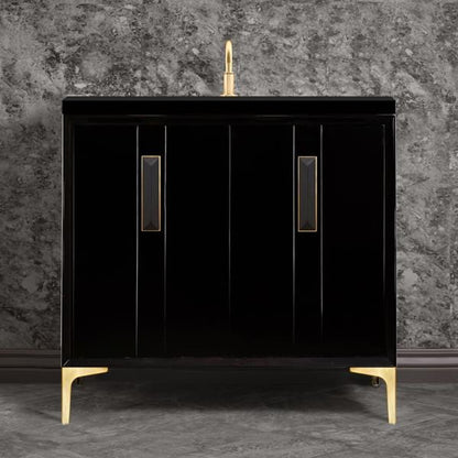 Linkasink - Tuxedo With 8 Inch Black Prism Artisan Glass Hardware 36 Inch Wide Black Vanity