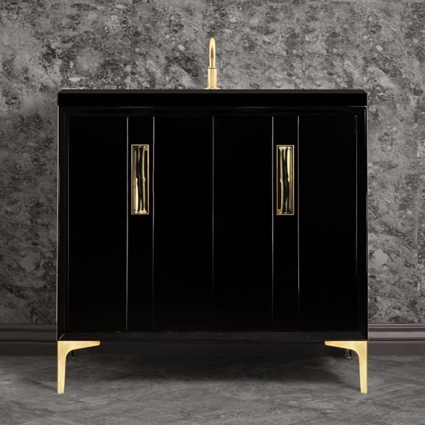 Linkasink - Tuxedo With 8 Inch Black Tigler Prism Artisan Glass Hardware 36 Inch Wide Black Vanity