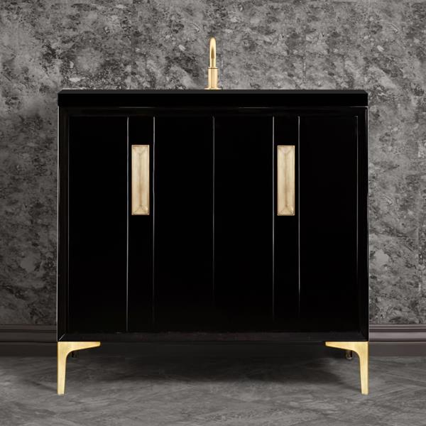 Linkasink - Tuxedo With 8 Inch Eglomise Prism Artisan Glass Hardware 36 Inch Wide Black Vanity