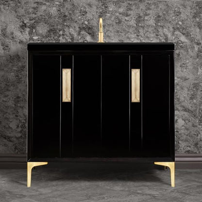 Linkasink - Tuxedo With 8 Inch Eglomise Prism Artisan Glass Hardware 36 Inch Wide Black Vanity