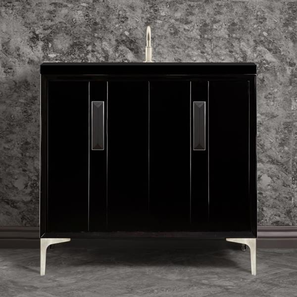 Linkasink - Tuxedo With 8 Inch Black Prism Artisan Glass Hardware 36 Inch Wide Black Vanity