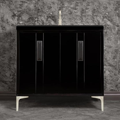 Linkasink - Tuxedo With 8 Inch Black Prism Artisan Glass Hardware 36 Inch Wide Black Vanity