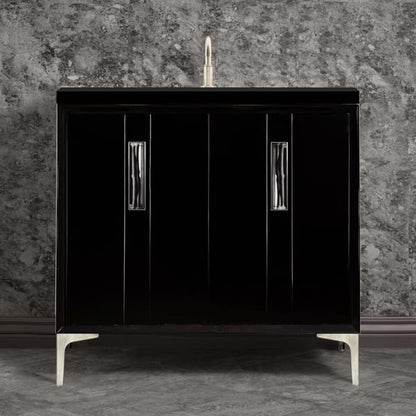 Linkasink - Tuxedo With 8 Inch Black Tigler Prism Artisan Glass Hardware 36 Inch Wide Black Vanity