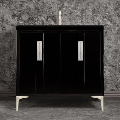 Linkasink - Tuxedo With 8 Inch Eglomise Prism Artisan Glass Hardware 36 Inch Wide Black Vanity