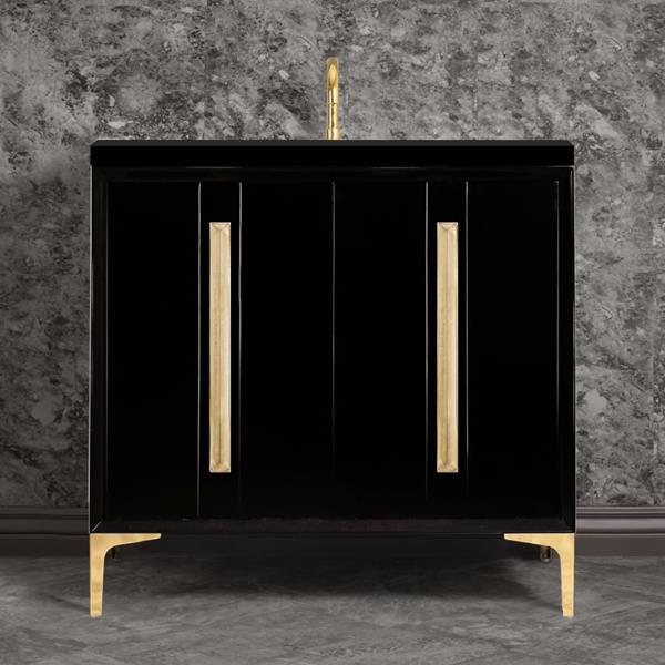 Linkasink - Tuxedo With 18 Inch Eglomise Prism Artisan Glass Hardware 36 Inch Wide Black Vanity