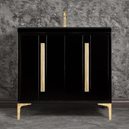Linkasink - Tuxedo With 18 Inch Eglomise Prism Artisan Glass Hardware 36 Inch Wide Black Vanity