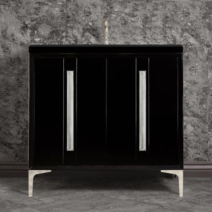 Linkasink - Tuxedo With 18 Inch Eglomise Prism Artisan Glass Hardware 36 Inch Wide Black Vanity