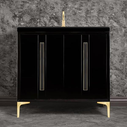 Linkasink - Tuxedo With 18 Inch Black Artisan Glass Prism Hardware 36 Inch Wide Black Vanity