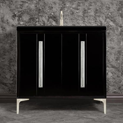 Linkasink - Tuxedo With 18 Inch Eglomise Prism Artisan Glass Hardware 36 Inch Wide Black Vanity