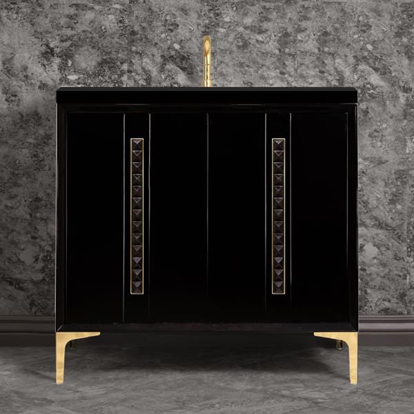 Linkasink - Tuxedo With 18 Inch Black Pyramid Artisan Glass Hardware 36 Inch Wide Black Vanity