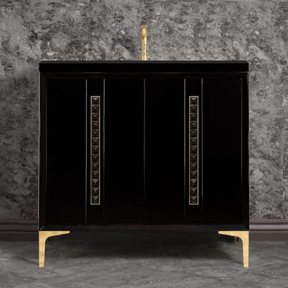 Linkasink - Tuxedo With 18 Inch Black Pyramid Artisan Glass Hardware 36 Inch Wide Black Vanity