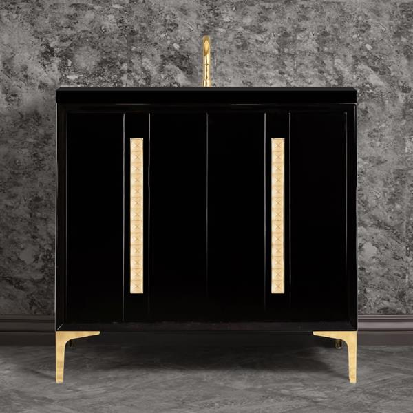 Linkasink - Tuxedo With 18 Inch Eglomise Pyramid Artisan Glass Hardware 36 Inch Wide Black Vanity