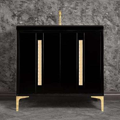 Linkasink - Tuxedo With 18 Inch Eglomise Pyramid Artisan Glass Hardware 36 Inch Wide Black Vanity