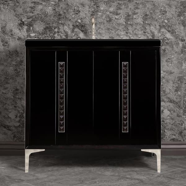 Linkasink - Tuxedo With 18 Inch Black Pyramid Artisan Glass Hardware 36 Inch Wide Black Vanity