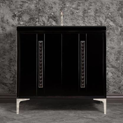 Linkasink - Tuxedo With 18 Inch Black Pyramid Artisan Glass Hardware 36 Inch Wide Black Vanity