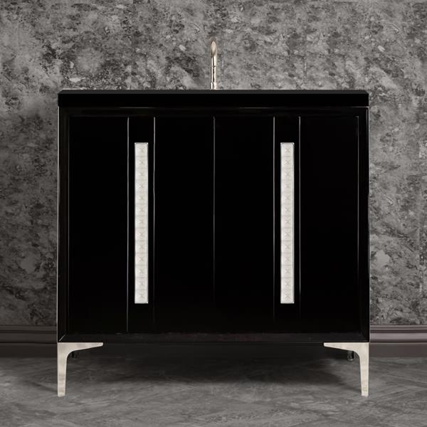 Linkasink - Tuxedo With 18 Inch Eglomise Pyramid Artisan Glass Hardware 36 Inch Wide Black Vanity