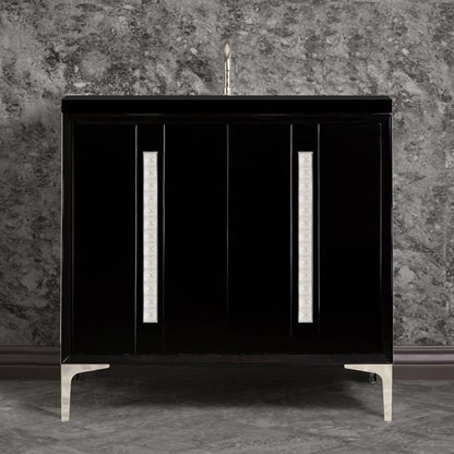Linkasink - Tuxedo With 18 Inch Eglomise Pyramid Artisan Glass Hardware 36 Inch Wide Black Vanity