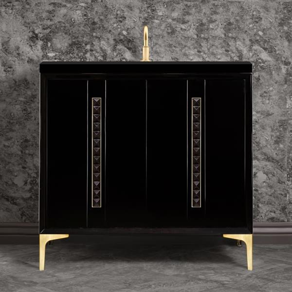 Linkasink - Tuxedo With 18 Inch Black Pyramid Artisan Glass Hardware 36 Inch Wide Black Vanity