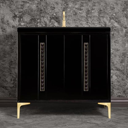 Linkasink - Tuxedo With 18 Inch Black Pyramid Artisan Glass Hardware 36 Inch Wide Black Vanity