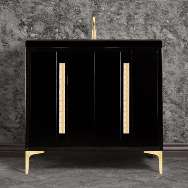 Linkasink - Tuxedo With 18 Inch Eglomise Pyramid Artisan Glass Hardware 36 Inch Wide Black Vanity