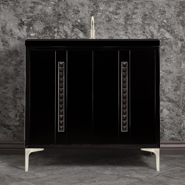 Linkasink - Tuxedo With 18 Inch Black Pyramid Artisan Glass Hardware 36 Inch Wide Black Vanity