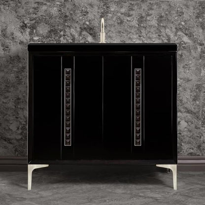 Linkasink - Tuxedo With 18 Inch Black Pyramid Artisan Glass Hardware 36 Inch Wide Black Vanity