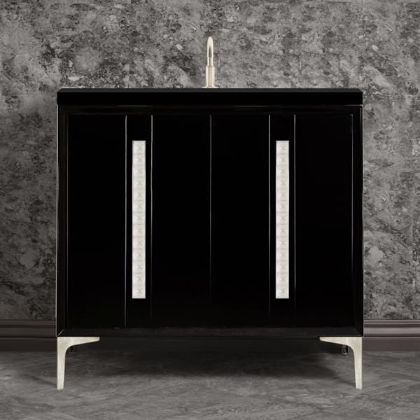 Linkasink - Tuxedo With 18 Inch Eglomise Pyramid Artisan Glass Hardware 36 Inch Wide Black Vanity